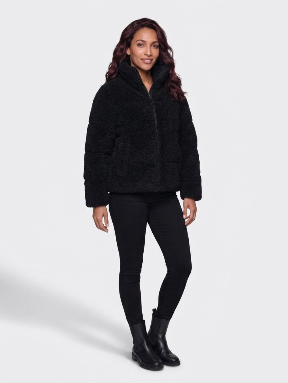 UGG Warm Black Plush Faux Fur Zip Jacket - Women Size Medium